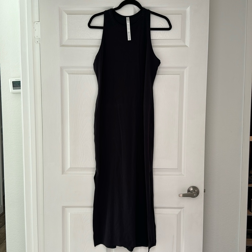 LULULEMON HIGH NECK MAXI SIDE SLIT DRESS BLACK